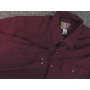 The Territory Ahead Shirt Men XL Maroon Herringbone Silk Wool Long Sleeve Luxury